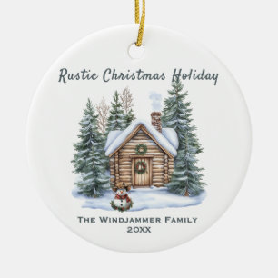 Ornamento De Cerâmica Russo Natal Feriado Cabin Snowman