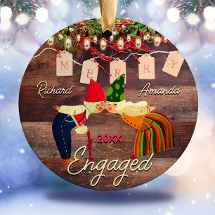 Ornamento De Cerâmica Russo País Primeiro Natal engajado casal bonitinho