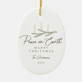 Ornamento De Cerâmica Rustic Botanical Peace on Earth Script Photo