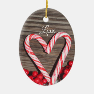 Ornamento De Cerâmica Rustic Candy Cane Heart Love Personalizado