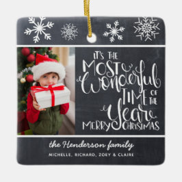 Ornamento De Cerâmica Rustic Chalkboard Snowflake Feliz Natal Feliz