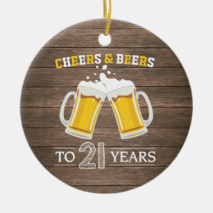 Ornamento De Cerâmica Rustic Cheers and Beers to 21 Anos