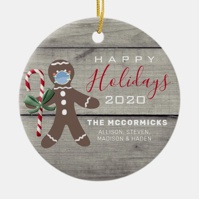 Ornamento De Cerâmica Rustic Christmas 2020 Gingerbird Man Family Name (Frente)