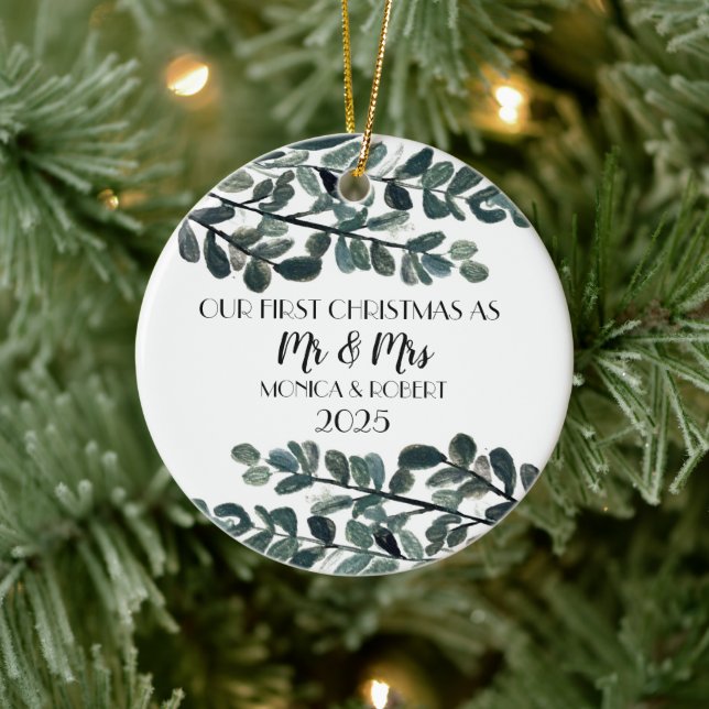 Ornamento De Cerâmica Rustic Eucalyptus Keepsasasaame Primeiro Natal (Árvore)