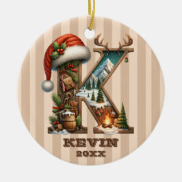 Ornamento De Cerâmica Rustic Holiday - Letra K com Vintage Winter Cena