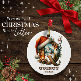Ornamento De Cerâmica Rustic - Letra Q Cena de Natal Personalizável