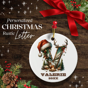 Ornamento De Cerâmica Rustic - Letra V - Presente de Feriado Personalizá