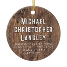 Rustic Natural Wood Country Birth Details Holiday