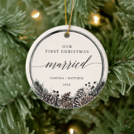 Ornamento De Cerâmica Rustic Pine Wreath Primeiro Natal Casado