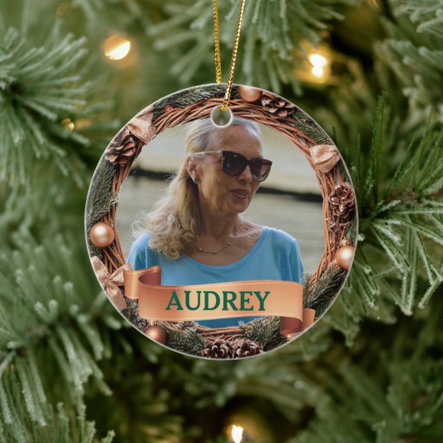 Ornamento De Cerâmica Rustic Pinecone Wreath ANY Photo (Árvore)