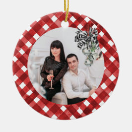 Ornamento De Cerâmica Rustic Red Gingham Noël