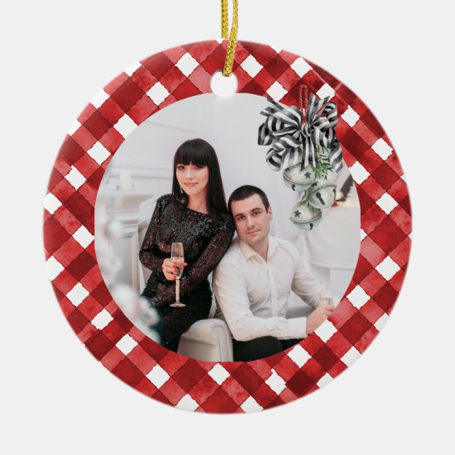 Ornamento De Cerâmica Rustic Red Gingham Noël (Frente)
