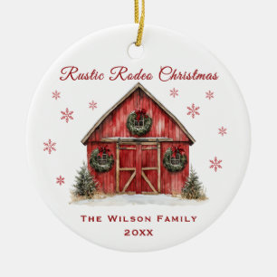 Ornamento De Cerâmica Rustic Rodeo Red Barn Natal
