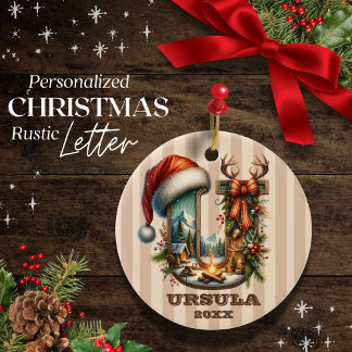 Ornamento De Cerâmica Rustic Vintage - Letra U Natal Personalizável