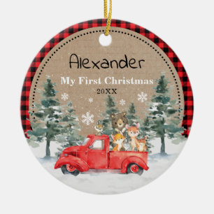 Ornamento De Cerâmica Rustic Winter Woodland Animal Baby 1rua Natal