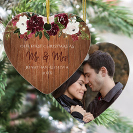 Ornamento De Cerâmica Rustic Wood Burgundy Floral - Foto Recém-Feita