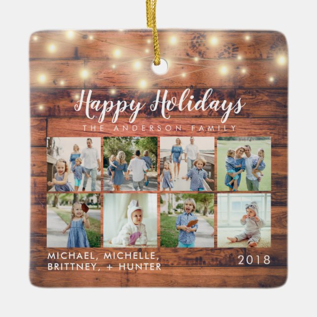 Ornamento De Cerâmica Rustic Wood String Luzes 8 Feriado Fotográfico (Frente)