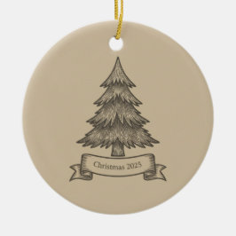 Ornamento De Cerâmica Rustic Wooden Tree Illustration Christmas Decor