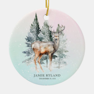 Ornamento De Cerâmica Rustic Woodland Deer Baby Photo Keepsawn