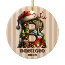 Rustic Woodland - Letra B com Decoração de Férias