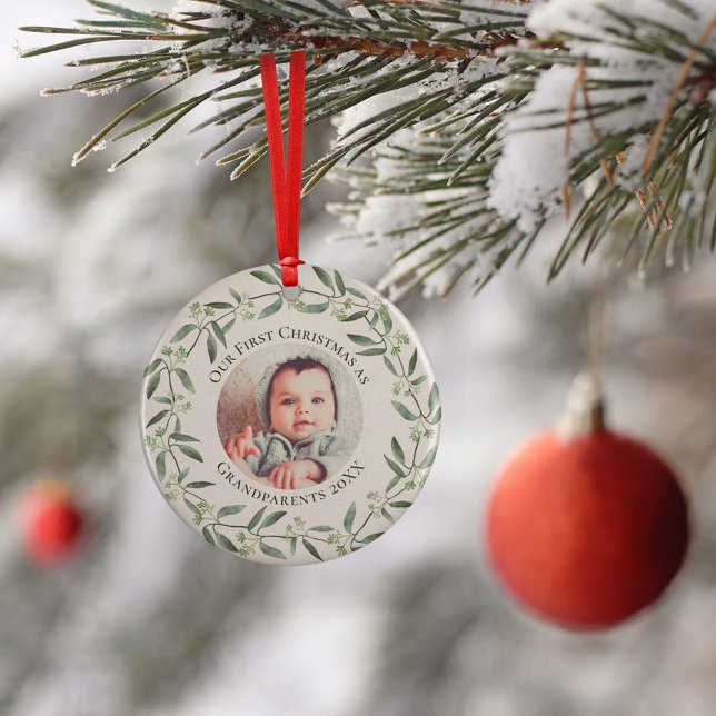 Ornamento De Cerâmica Rustic Wreath 1rua Natal como Avô 2 Foto (Criador carregado)