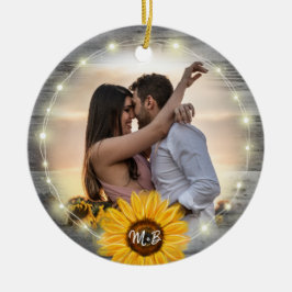 Ornamento De Cerâmica Rústico Girassol Nossa Primeira Foto De Natal