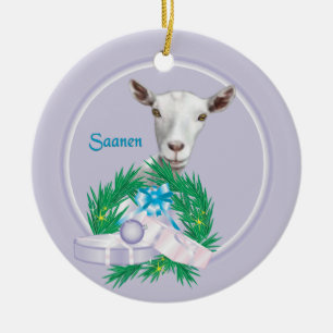 Ornamento De Cerâmica Saanen Goat Wreath Holiday Ornament