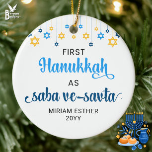 Ornamento De Cerâmica Saba Ve-Savta FIRST HANUKKAH AS GRANDPARENS