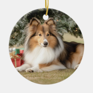 Ornamento De Cerâmica Sable Sheltie Natal
