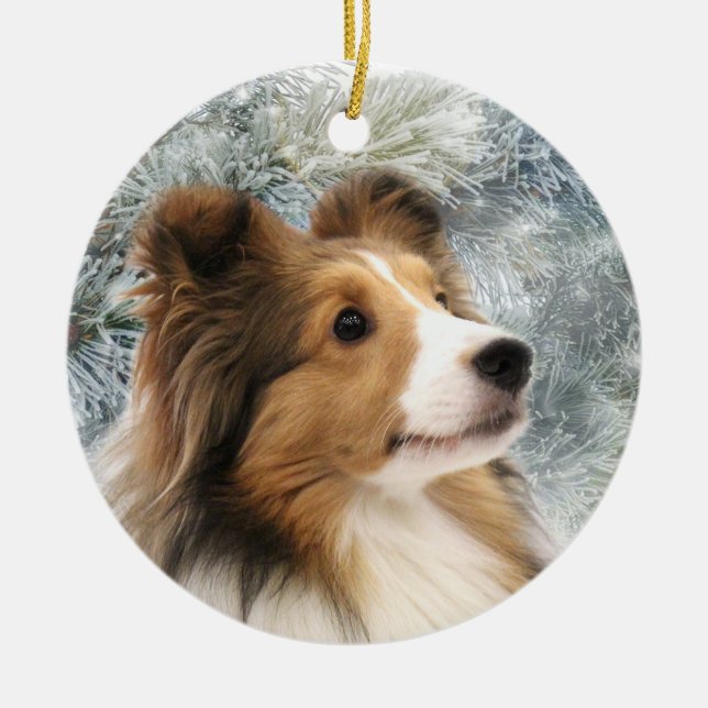 Ornamento De Cerâmica Sable Sheltie Natal (Frente)