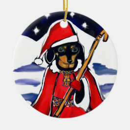 ORNAMENTO DE CERÂMICA SACOLEIRO DACHSHUND