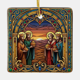 Ornamento De Cerâmica Sacred Hearts Stained Glass Christmas