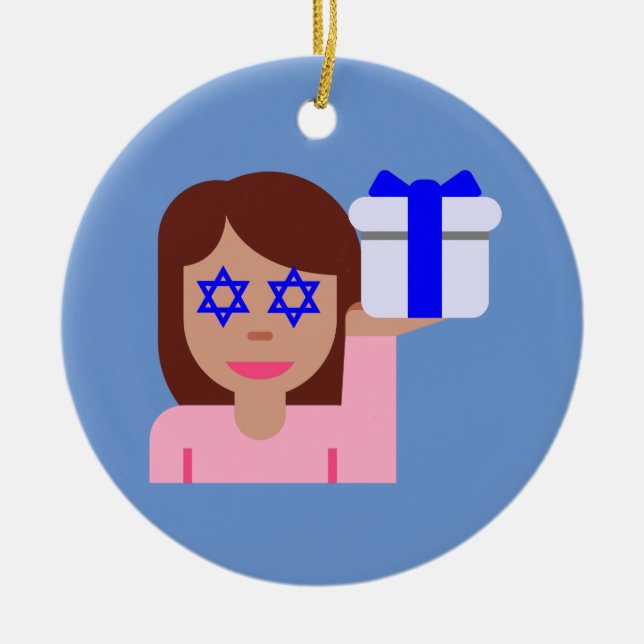 Ornamento De Cerâmica sacudir de cabelo chanukkah emoji (Frente)