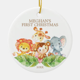 Ornamento De Cerâmica Safari Animal Baby's First Christmas Ornament