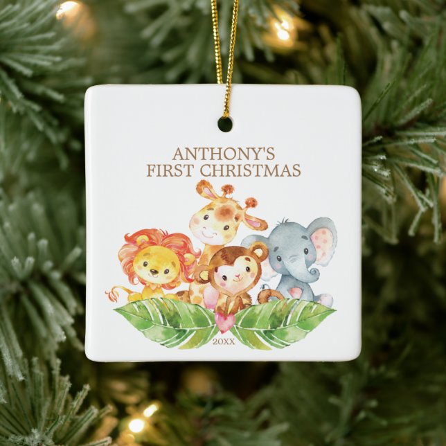 Ornamento De Cerâmica Safari Animal Baby's First Christmas Ornament (Árvore)
