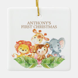 Ornamento De Cerâmica Safari Animal Baby's First Christmas Ornament