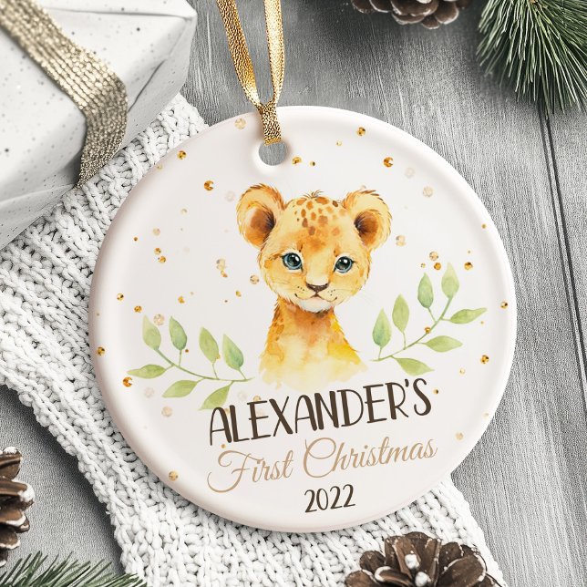 Ornamento De Cerâmica Safari Baby's First Christmas Ornament (Celebrate your little one’s very first Christmas with this adorable personalized ornament! A perfect)