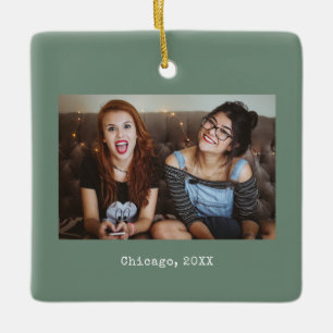 Ornamento De Cerâmica Sage Green Photo Keepsawn Natal