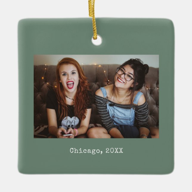 Ornamento De Cerâmica Sage Green Photo Keepsawn Natal (Frente)