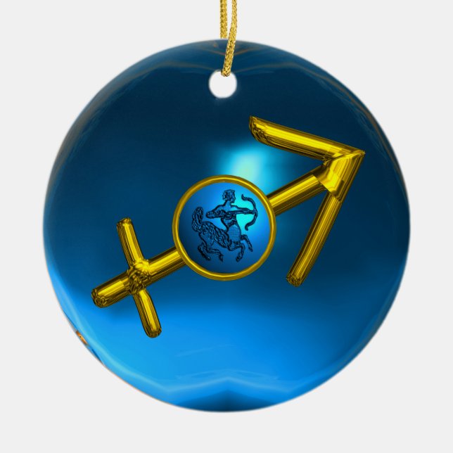 Ornamento De Cerâmica SAGITTARIUS ZODIAC ANIVERSÁRIO JEWEL Azul Roxo (Frente)