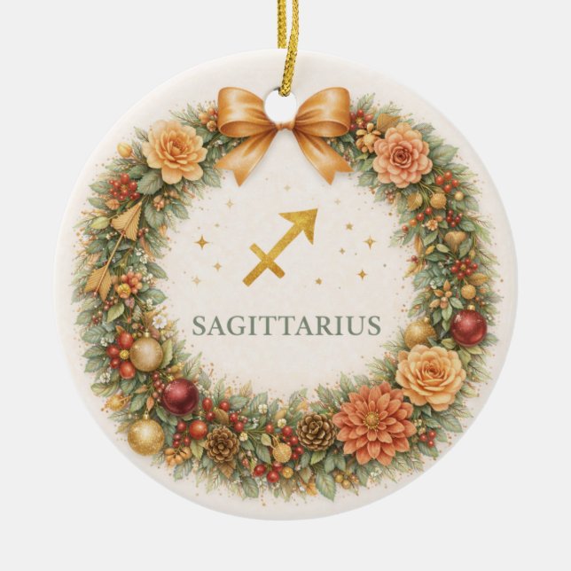 Ornamento De Cerâmica Sagittarius Zodiac Christmas Ornament – Woodland W (Frente)