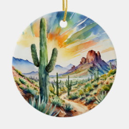 Ornamento De Cerâmica Saguaro National Park Texas Southwest Watercolor