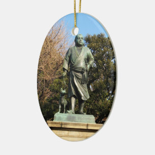 Ornamento De Cerâmica Saigo Takamori (O Último Samurai) & Estátua De Cac