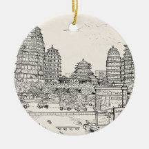 Saigon Pagoda Vietnam Cityscape Pen Tinta