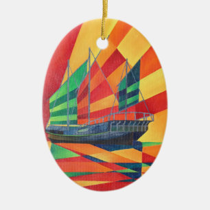 Ornamento De Cerâmica Sail Away Junk Pleasure Boat