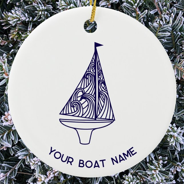 Ornamento De Cerâmica Sailing Yacht Boat Name (Boat Yacht Name personalized sailing boat or yacht ornament for the sailor whot has everything)