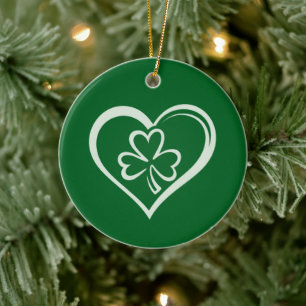 Ornamento De Cerâmica Saint Patrick's Day Engraçado Shamrock Heart Irish