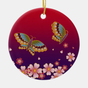 Ornamento De Cerâmica Sakura Brilha Presente Personalizado Vermelho e Ro