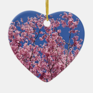 Ornamento De Cerâmica Sakura Flores de Cerejeira no Azul