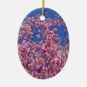 Ornamento De Cerâmica Sakura Flores de Cerejeira no Azul